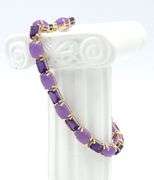 14kt Yellow gold 6ctw emerald cut amethyst and oval Jade link bracelet