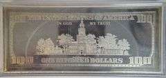 Special $100 Bill 4 Troy Oz facsimile bar in pure .999 fine silver