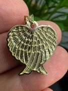 10k Yellow Gold Unique Angel Wings Heart Pendant Diamond Cut Charm