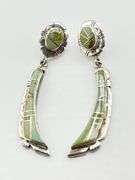 925 Sterling Silver Native American Navajo Drop Green Turquoise Earrings