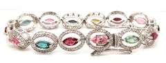 Darling 7.4CTW Oval Marquise-Cut Multi-Color Tourmaline Gemstone & Diamond Bracelet in 14K White Gol