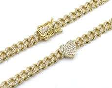 925 Sterling silver Cuban chain cubic zirconia necklace with heart shaped pendant