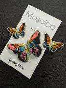 Original Handmade Mosaico Butterfly Earrings & Pendant 925 Sterling Silver Mexico Artistic Jewelry