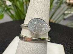 Sterling Silver 925 Titanium Coated Druzy Agate Crystal Stone Ring Adjustable Spoon Band