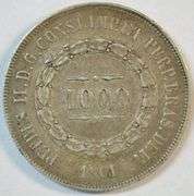 Beautiful 1861 Brazil Empire 1000 Réis Silver Coin – Dom Pedro II Portrait – Historic Imperial Issue