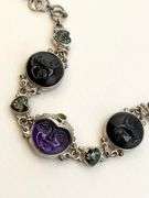 925 Sterling Silver Signed Sajen Hand Made Carved Amethyst And Mystic Topaz Accent Bracelet
