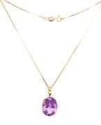 14kt Yellow gold oval amethyst Enhancer pendant on box chain