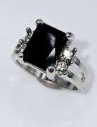 Dazzling 4.25 Ct Emerald Cut  Simulated Silk Black Diamond Ring