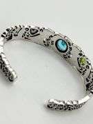 925 Sterling Silver Filigree Design Multi Volor Gemstone Cuff Bracelet