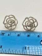 925 Sterling Silver Camelia Flower CZ Stud Earrings