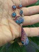 Original Handmade Mosaico Pendant & Chain 16" 925 Sterling Silver Mexico Artistic Jewelry