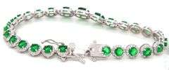 925 Sterling silver round green and white cubic zirconia link tennis bracelet