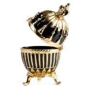 3" Ribbed Black & Gold Fabergé Egg Replica Jewelry Box – Easter Gift, Collectible Russian Egg