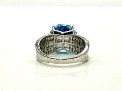 Stunning 14 kt. White Gold Plate 5 Ct Rose Cut Simulated Swiss Blue Topaz Ring