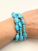 925 Sterling Silver Multi Strands Turquoise Beads With Silver Ball Accent Bracelet