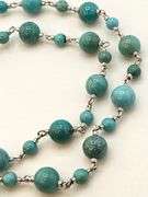 925 Sterling Silver Long Round Turquoise Beads With Smaller Spacer Beads And Silver Link Necklace