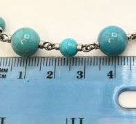 925 Sterling Silver Long Round Turquoise Beads With Smaller Spacer Beads And Silver Link Necklace