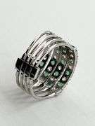 925 Sterling Silver Emerald Color And CZ Attached Row Band Ring