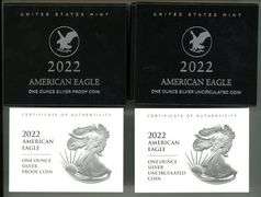 Two 2022-W Superb Gem Ultra Cameo Proof $1 Silver Eagles. Box/COA's