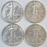 1942-S, 43-S, 44-S, & 1945-S Walking Liberty Half Dollars in nice AU