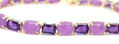 14kt Yellow gold 6ctw emerald cut amethyst and oval Jade link bracelet