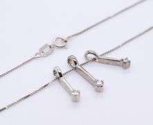 10kt White Gold 3 Bar Drop Diamond Dangle Pendant on Chain