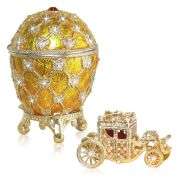 Golden Coronation Russian Easter Egg Replica Set with Carriage – Large 3.5" Decorative Collectible