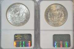 Frosty-white near Gem BU 1901-O & 1904-O Morgan Silver Dollars. NGC MS64