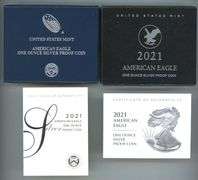 2 Diff. 2021-W Gem Ultra Cameo PRF $1 Silver Eagles. Box/COA