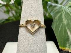 10k Yellow Gold Small Round White CZ Solitaire Heart Promise Ring
