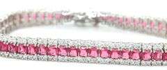 925 Sterling silver red and white cubic zirconia link bracelet