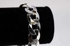 Men's 13mm Solid .925 Sterling Silver Flat Curb Chain Link Italy Bracelet
