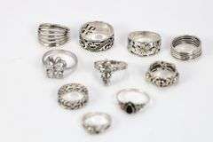 .925 Sterling Silver Curated Ring Lot of 10 Rings Various Sizes & Styles