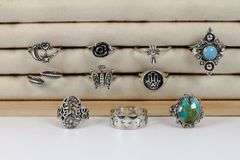 Sterling Silver Curated Ring Assortment Various Sizes & Styles (10 Ring Lot)