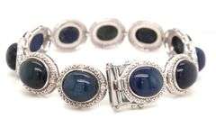 Enamoring 66.06 Oscar Friedman Oval Cabochon-Cut Star Blue Sapphire & Diamond Bracelet in 14K White 