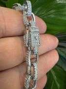 Rhodium Plated 925 Sterling Silver CZ Encrusted Micro Pave Link Chain 8.9mm New 9"