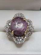 Very fine one Cabochon Ruby 18.65 CW and Sapphire ring in silver 14k gold plated
