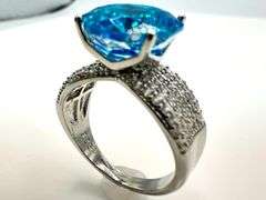 Breathtaking 14 kt White Gold Plate 5 Ct Simulated Swiss Blue Topaz Ring