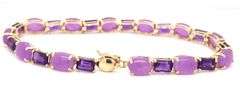 14kt Yellow gold 6ctw emerald cut amethyst and oval Jade link bracelet