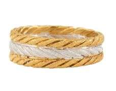 Satin Textured Braided Style Two Tone Band Ring in 18K