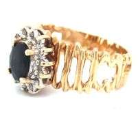 14kt Yellow gold blue sapphire and diamond ring