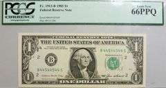 Superb $1 1985 New York Fancy Radar Number 44544544 PCGS 66 PPQ!