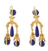 Vintage Seed Pearls and Blue Lapis Dangle Earrings in 10K