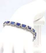 Stunning 18.97CTW Emerald Cut Kyanite & Diamond Bracelet in 14K White Gold Over Sterling Silver