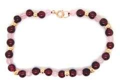 Rose quartz and gold beaded bracelet in yellow gold