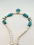 925 Sterling Silver Barse Signed Turquoise And Pearl necklace With Tear Drop Pendant