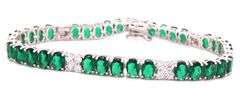 925 Sterling silver oval green cubic zirconia and round white cubic zirconia tennis bracelet