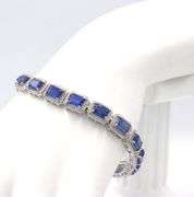 Stunning 18.97CTW Emerald Cut Kyanite & Diamond Bracelet in 14K White Gold Over Sterling Silver
