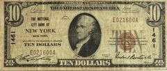 $10 National City Bank NY National Currency1929 Brown Seal Note