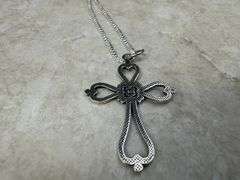 Elongated Heart Ornate Filigree Swirl Cross Pendant .925 Sterling Silver Charm